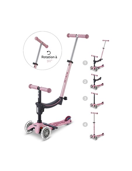 Trottinette évolutive Micro Mini2Grow 2.0 Rose Poudré LED