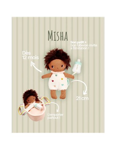 Poupée en tissu Misha et son couffin - 21 cm - Lilliputiens