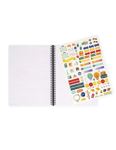 Cahier Ligné A4 à Couverture Rigide Illustrée - Travel Stickers - Bloc-mémo - Avec Spirale - Legami