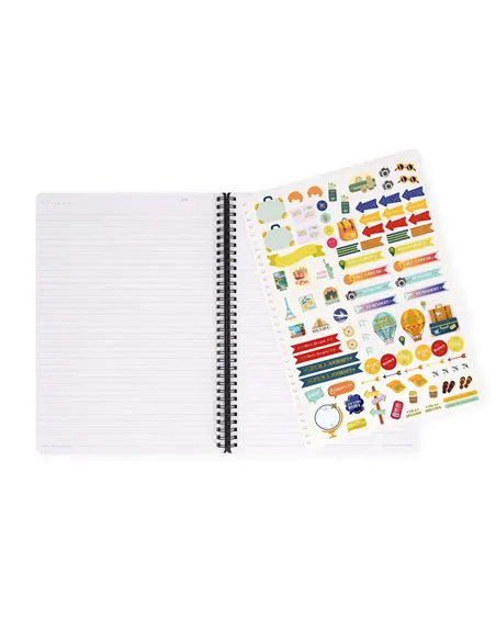 Cahier Ligné A4 à Couverture Rigide Illustrée - Travel Stickers - Bloc-mémo - Avec Spirale - Legami