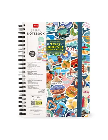 Cahier Ligné A4 à Couverture Rigide Illustrée - Travel Stickers - Bloc-mémo - Avec Spirale - Legami