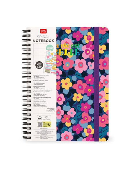 Cahier Ligné A4 à Couverture Rigide Illustrée - Flowers - Bloc-mémo - Avec Spirale - Legami
