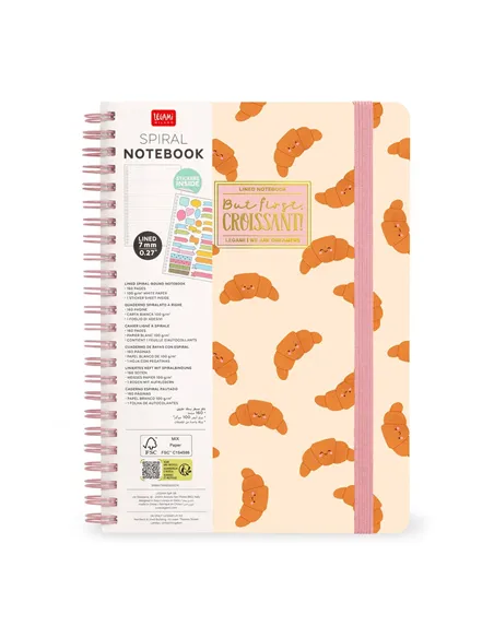 Cahier Ligné A4 à Couverture Rigide Illustrée - Croissant - Bloc-mémo - Avec Spirale - Legami