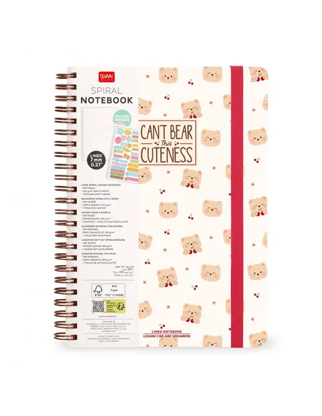 Cahier Ligné A4 à Couverture Rigide Illustrée - Teddy Bear - Bloc-mémo - Avec Spirale - Legami