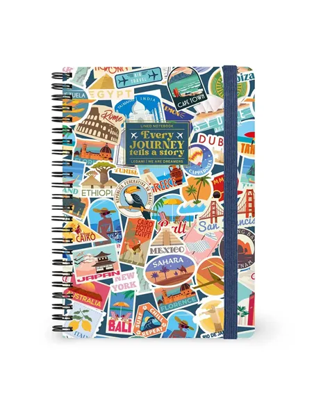 Cahier Ligné A5 à Couverture Rigide Illustrée - Travel Stickers - Bloc-mémo - Avec Spirale - Legami