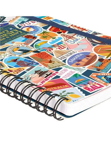 Cahier Ligné A5 à Couverture Rigide Illustrée - Travel Stickers - Bloc-mémo - Avec Spirale - Legami