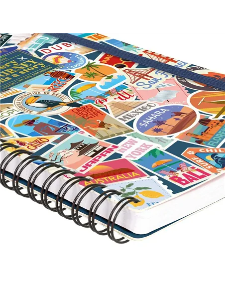 Cahier Ligné A5 à Couverture Rigide Illustrée - Travel Stickers - Bloc-mémo - Avec Spirale - Legami