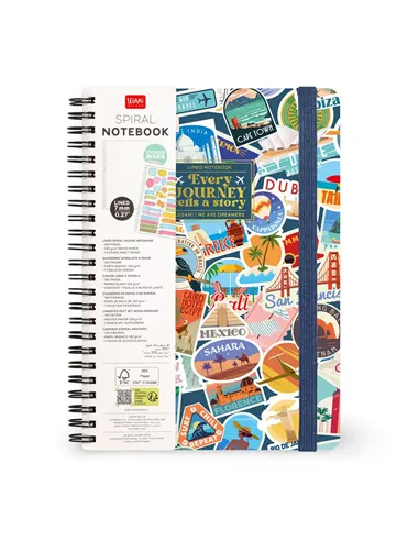 Cahier Ligné A5 à Couverture Rigide Illustrée - Travel Stickers - Bloc-mémo - Avec Spirale - Legami