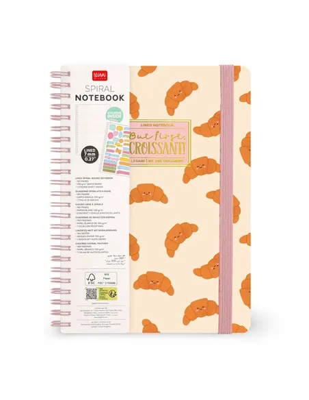 Cahier Ligné A5 à Couverture Rigide Illustrée - Croissant - Bloc-mémo - Avec Spirale - Legami
