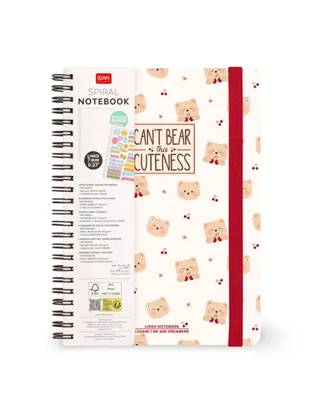 Cahier Ligné A5 à Couverture Rigide Illustrée - Teddy Bear - Bloc-mémo - Avec Spirale - Legami
