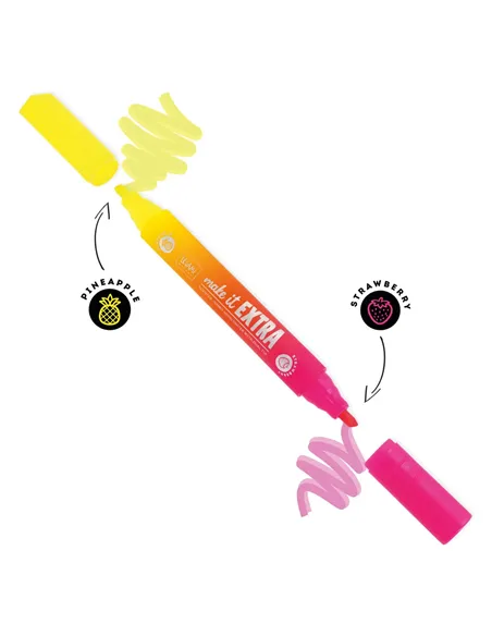 Surligneur Géant Parfumé à Double Pointe - Make It Extra jaune et rose - Legami