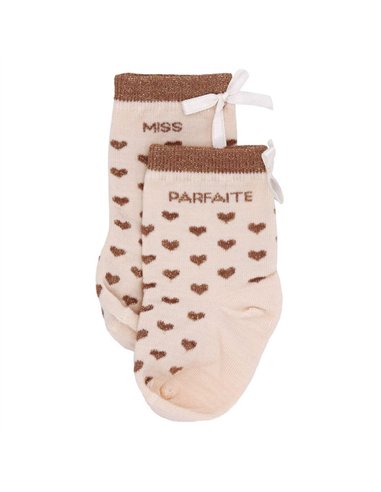 Chaussettes coeurs "Miss Parfaite" havane - 6-18 mois - BB&co