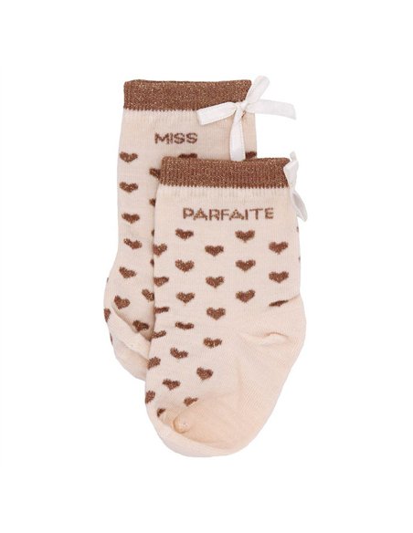 Chaussettes coeurs "Miss Parfaite" havane - 6-18 mois - BB&co