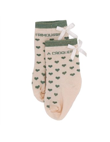 Chaussettes coeurs "Frimousse à croquer" vert de gris - 6-18 mois - BB&co