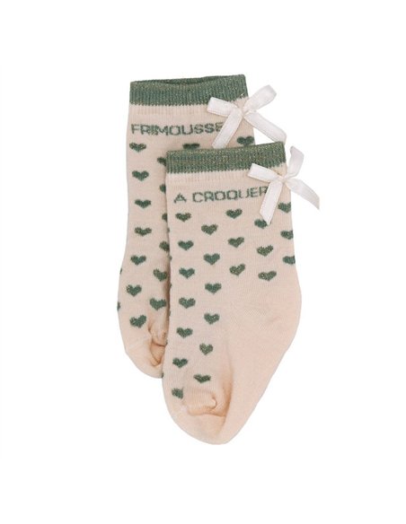 Chaussettes coeurs "Frimousse à croquer" vert de gris - 6-18 mois - BB&co