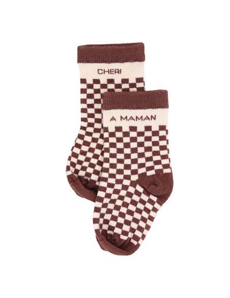Chaussettes damier "Chéri à maman" Mocha - 6-18 mois - BB&co