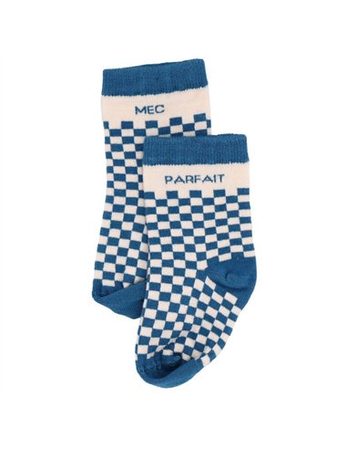 Chaussettes damier "Mec Parfait" pierre bleue - 6-18 mois - BB&co
