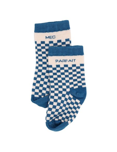 Chaussettes damier "Mec Parfait" pierre bleue - 6-18 mois - BB&co