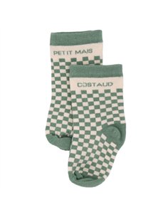 Chaussettes damier "Petit mais Costaud" vert de gris - 6-18 mois - BB&co