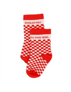 Chaussettes damier "Chouchou du Père Noël" rouge - 6-18 mois - BB&co