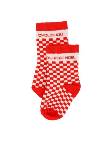 Chaussettes damier "Chouchou du Père Noël" rouge - 6-18 mois - BB&co