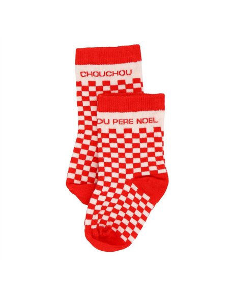 Chaussettes damier "Chouchou du Père Noël" rouge - 6-18 mois - BB&co