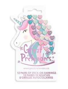 Set de 12 paires de boucles d'oreilles autocollantes Licorne - great pretenders