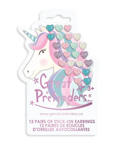 Set de 12 paires de boucles d'oreilles autocollantes Licorne - great pretenders
