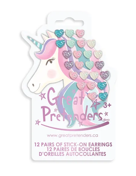 Set de 12 paires de boucles d'oreilles autocollantes Licorne - great pretenders