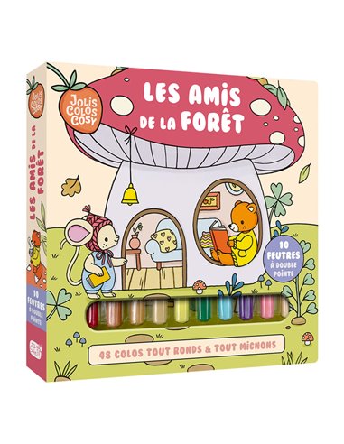 Coffret jolis colos cosy + 10 feutres double pointe - les amis de la forêt
