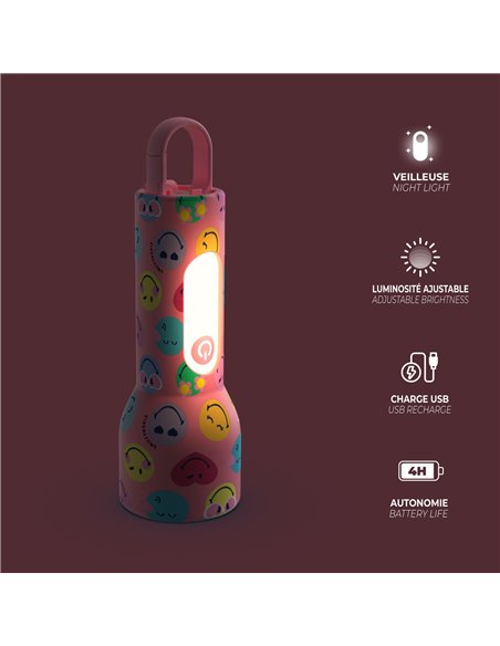 Lampe torche Smiley Glowy - rose - mobility on board