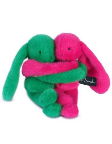 Câlin de poche Duo Lapin 22cm - Vert prairie / Fuchsia
