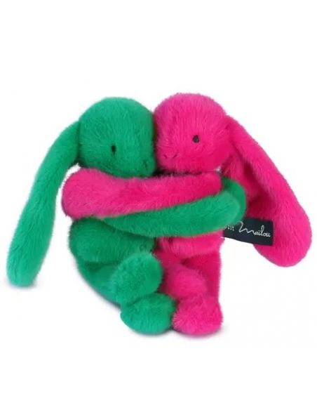 Câlin de poche Duo Lapin 22cm - Vert prairie / Fuchsia