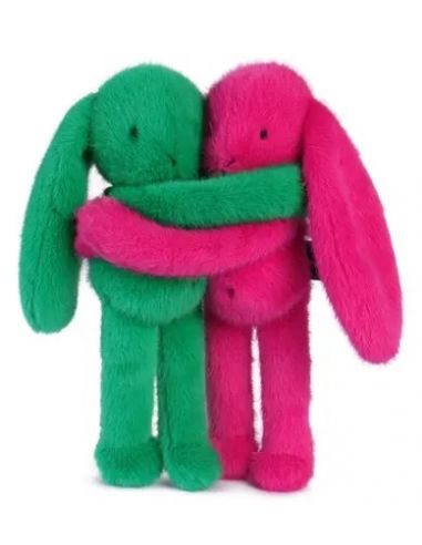 Câlin de poche Duo Lapin 22cm - Vert prairie / Fuchsia