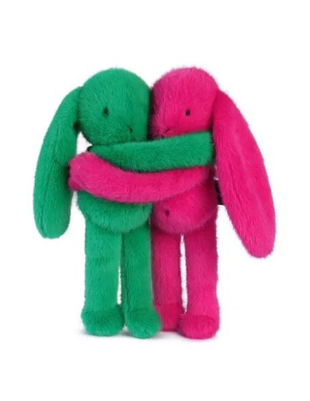 Câlin de poche Duo Lapin 22cm - Vert prairie / Fuchsia