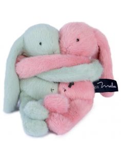 Peluche calin de poche Duo Lapin 22cm Céladon/Rosée