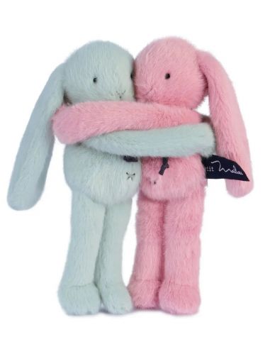 Peluche calin de poche Duo Lapin 22cm Céladon/Rosée