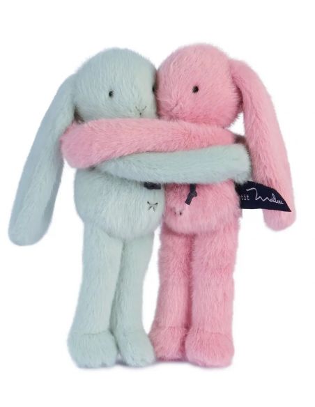 Peluche calin de poche Duo Lapin 22cm Céladon/Rosée