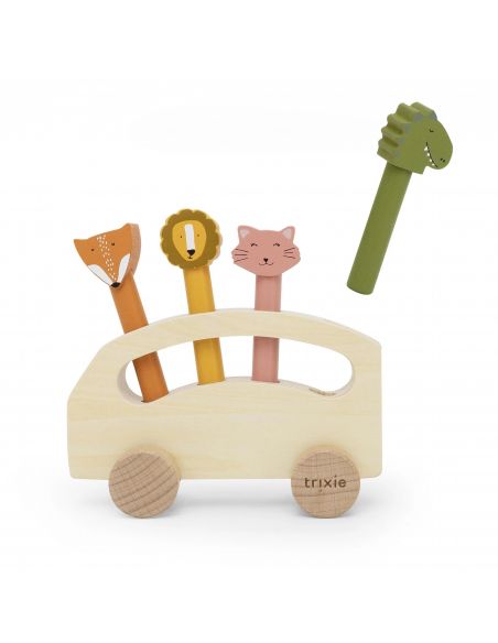 Bus en bois avec animaux pop-up
