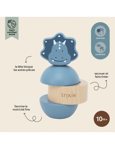 Jouet d'empilage Mr. Triceratops en bois