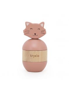 Jouet d’empilage avec hochet en bois Mrs. Cat