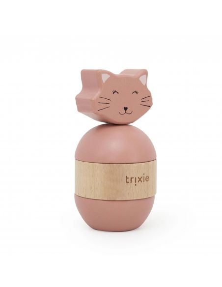 Jouet d’empilage avec hochet en bois Mrs. Cat