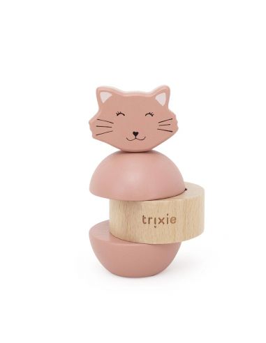 Jouet d’empilage avec hochet en bois Mrs. Cat