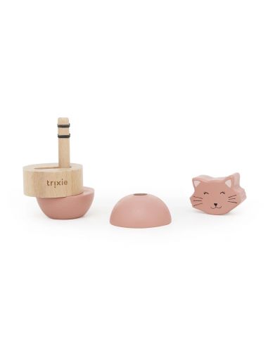 Jouet d’empilage avec hochet en bois Mrs. Cat