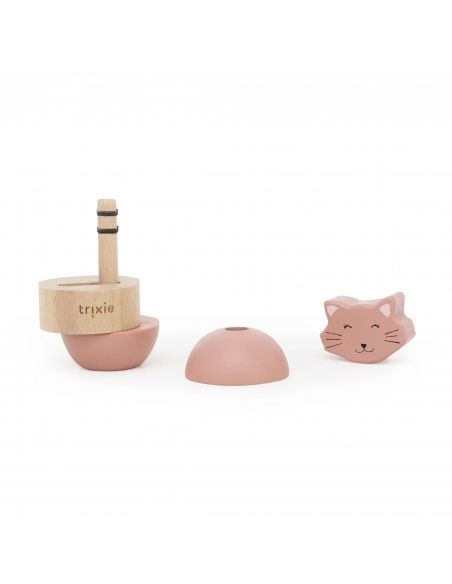 Jouet d’empilage avec hochet en bois Mrs. Cat