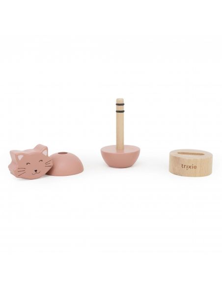 Jouet d’empilage avec hochet en bois Mrs. Cat