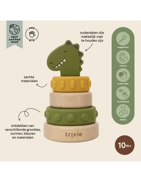 Tour à empiler en bois et silicone Mr. Dino