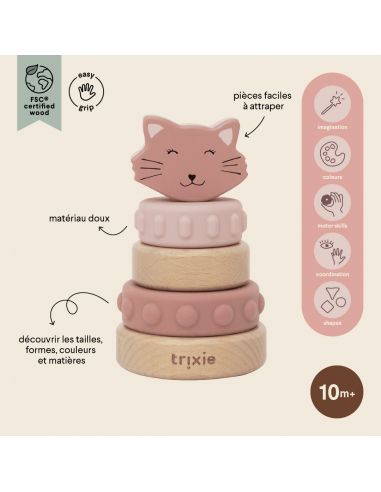 Tour à empiler en bois et silicone - Mrs. Cat