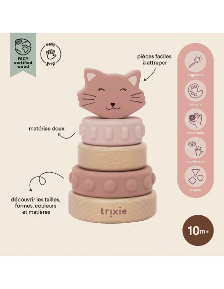 Tour à empiler en bois et silicone - Mrs. Cat