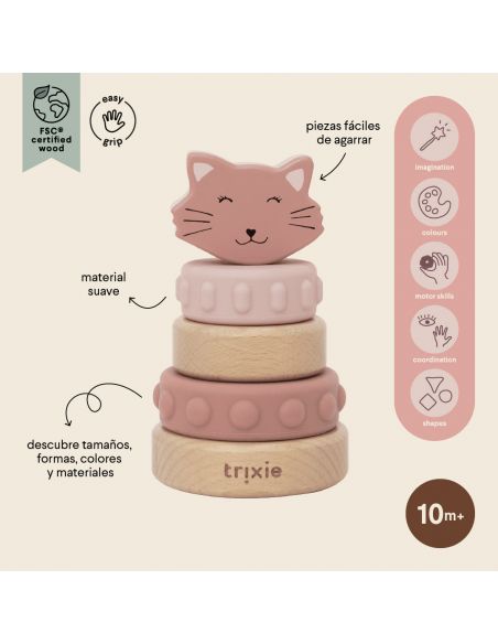 Tour à empiler en bois et silicone - Mrs. Cat
